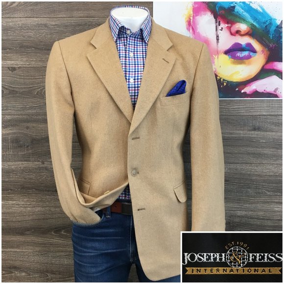 Joseph & Feiss Other - Men's Camel Hair Blazer Sport Coat Three Button Sports Jacket 44L Vintage Men